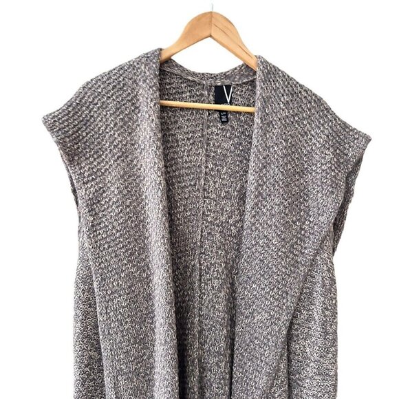 Vallette Oversize Sleeveless Cardigan Chunky Knit Size S/M Heather Gray Pockets - Picture 12 of 16